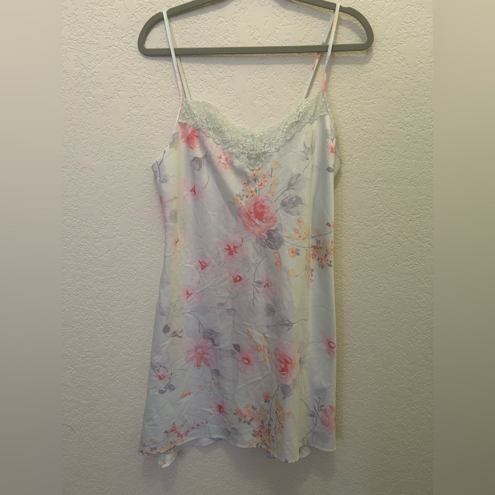 Apt 9 Floral Lace Trim Satin Chemise - Pastel Pink & Lavender, Size Medium